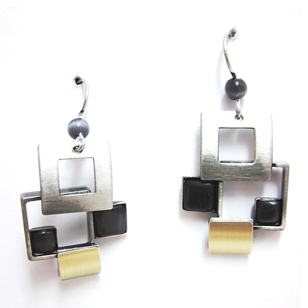 Christophe Poly Gray/Blk Catsite Long Squares Earrings - Click Image to Close